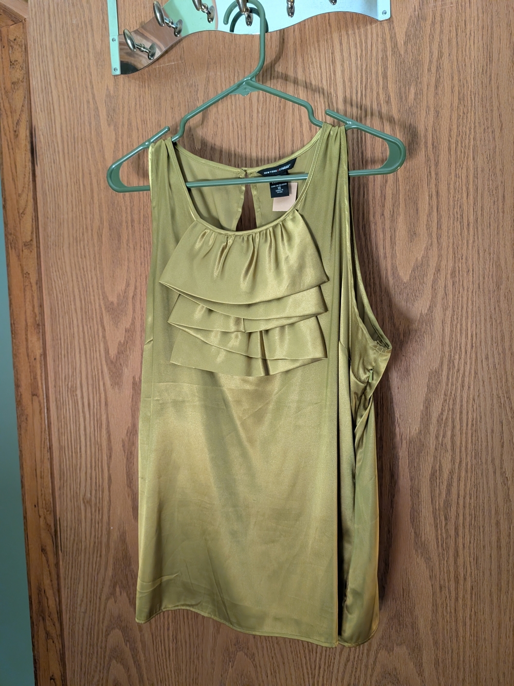 New York Co. Olive Green Ruffle Neck Sleeveless Top